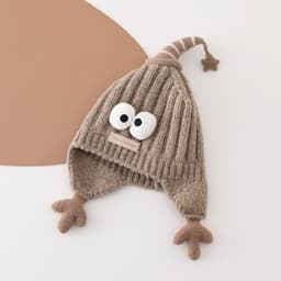 Mũ Len Cho Bé 1-6 Tuổi Mũ Beanie Mắt To Dễ Thương Mũ Len Chóp Nhọn Lót Nhung Ấm Mùa Đông Hàn Quốc 4
