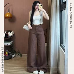 Quần Jean Nữ Ống Loe Lưng Cao Màu Nâu Choco AN TÂY Dài 103cm #7768 – Quần Bò Ống Rộng Hack Dáng Form Đẹp 3