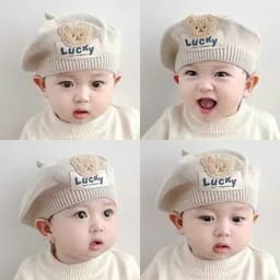 Mũ Len Nồi Gấu Lucky Cho Bé 3–12 Tháng Giữ Ấm Dày Dặn Lót Bông Nhiều Màu Dễ Thương Cho Bé 2