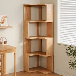 Kệ sách góc bằng gỗ tự nhiên, tủ sách đặt tường, kệ góc để đồ dạng đứng, nhiều tầng, tiện lợi cất giữ 3