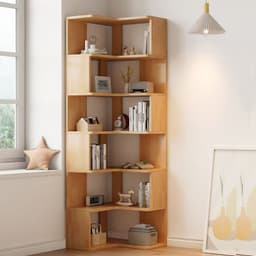 Kệ sách góc bằng gỗ tự nhiên, tủ sách đặt tường, kệ góc để đồ dạng đứng, nhiều tầng, tiện lợi cất giữ 7