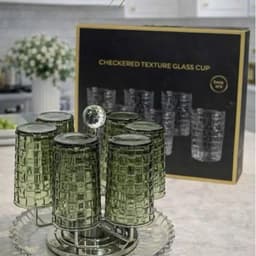 Bộ 06 Cốc Vân Caro Cao 350ml Xanh Lá Tặng Khăn Ren Xinh Xắn Cho Bữa Ăn Sang Trọng 5