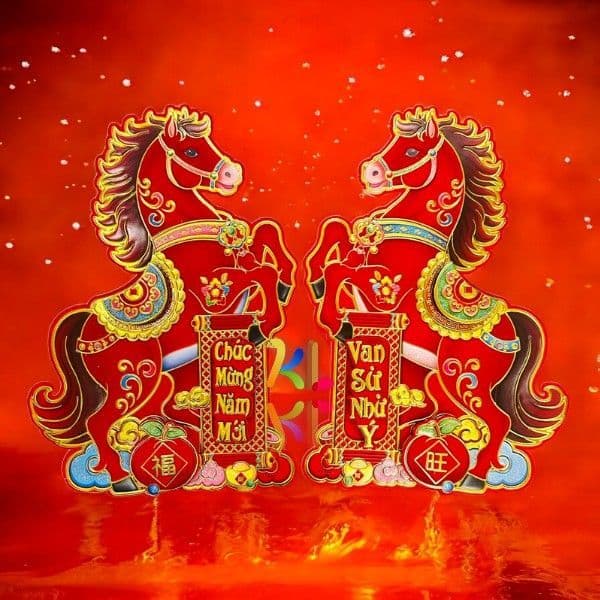 Set Decal 2 Ngựa Dán Cửa 3D Trang Trí Tết 2027 - Ngựa Độc Đáo Bính Ngọ Để Tăng Sức Hút