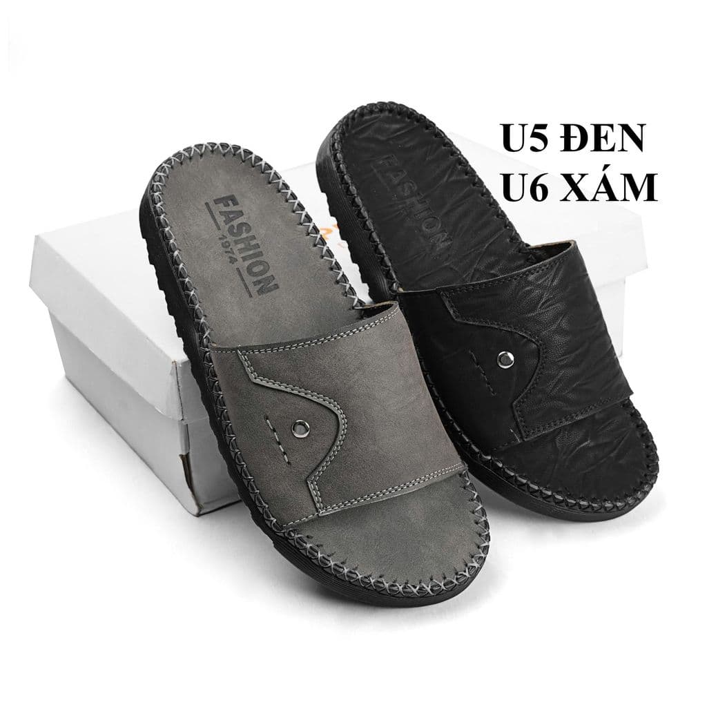 dép quai ngang da sáp nam Fashion, kiểu dáng trẻ trung, đế doctor răng cưa 3cm khâu chỉ toàn bộ chắc chắn thời trang
