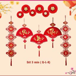 MIỄN SHIP (Set 3 món) Dải Treo ThầnTài lắc đầu và đôi liễn nhung cát tường phú quý size lớn 24x113cm  2