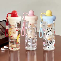 [ Hot Tặng Túi ]Bình đựng nước Xcup trong suốt Kèm Ống Hút Silicone Và Quai Xách bình nhựa Lucky 600ml có lõi lọc trà 2