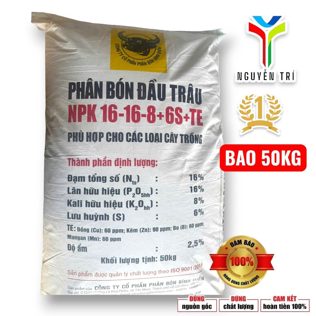 ĐẦU TRÂU NPK 16-16-8+6S+TE bao 50kg - DINH DƯỠNG CÂN BẰNG, VƯỜN CÂY SUNG SỨC!