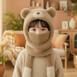 Mũ Len Trẻ Em Trùm Đầu Kèm Khăn Quàng Và Khẩu Trang Lót Nhung Viền Lông Ấm Áp Cho Bé 4-12 Tuổi 7