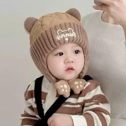 Mũ Len SUNNY Cho Bé Bịt Tai Dệt Kim Đính Gấu Tai Bông Giữ Ấm Mùa Đông Dùng Cho Bé 6–24 Tháng 8