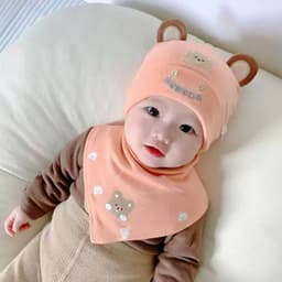 Set Khăn Mũ Kèm Yếm Cao Cấp Cho Bé 1–12 Tháng (38–46cm), Khăn Yếm Mềm Mại, Giữ Ấm, Nhiều Màu 4