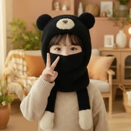 Mũ Len Trẻ Em Trùm Đầu Kèm Khăn Quàng Và Khẩu Trang Lót Nhung Viền Lông Ấm Áp Cho Bé 4-12 Tuổi 6
