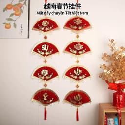 [TẾT2027]Câu Đối Treo Tết Trang Trí Đón Xuân May Mắn SmartHomeX Việt Nam Nỉ Đỏ Hoa Văn Vàng Sang Trọng 6