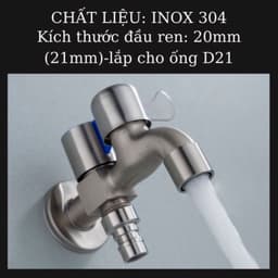 Vòi nước inox 304 chia 2 đầu ra độc lập, hoàn hảo cho máy giặt với 2 cổng xả tiện lợi. 5