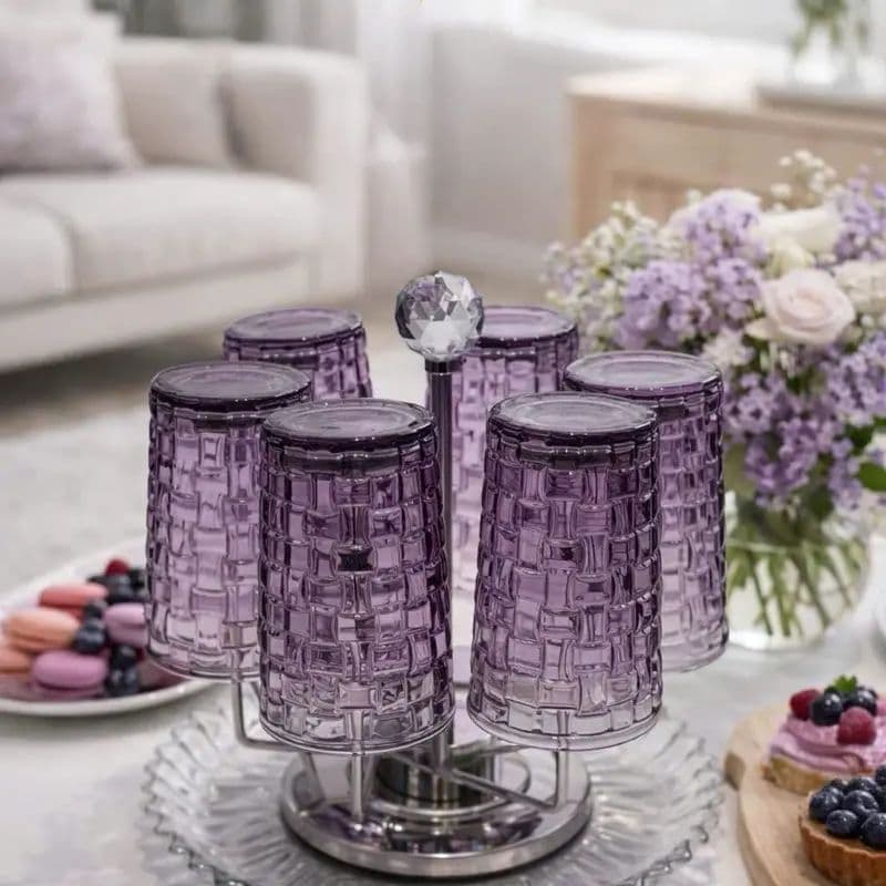 Bộ 06 Cốc Vân Caro Cao Dung Tích 350ml Màu Tím