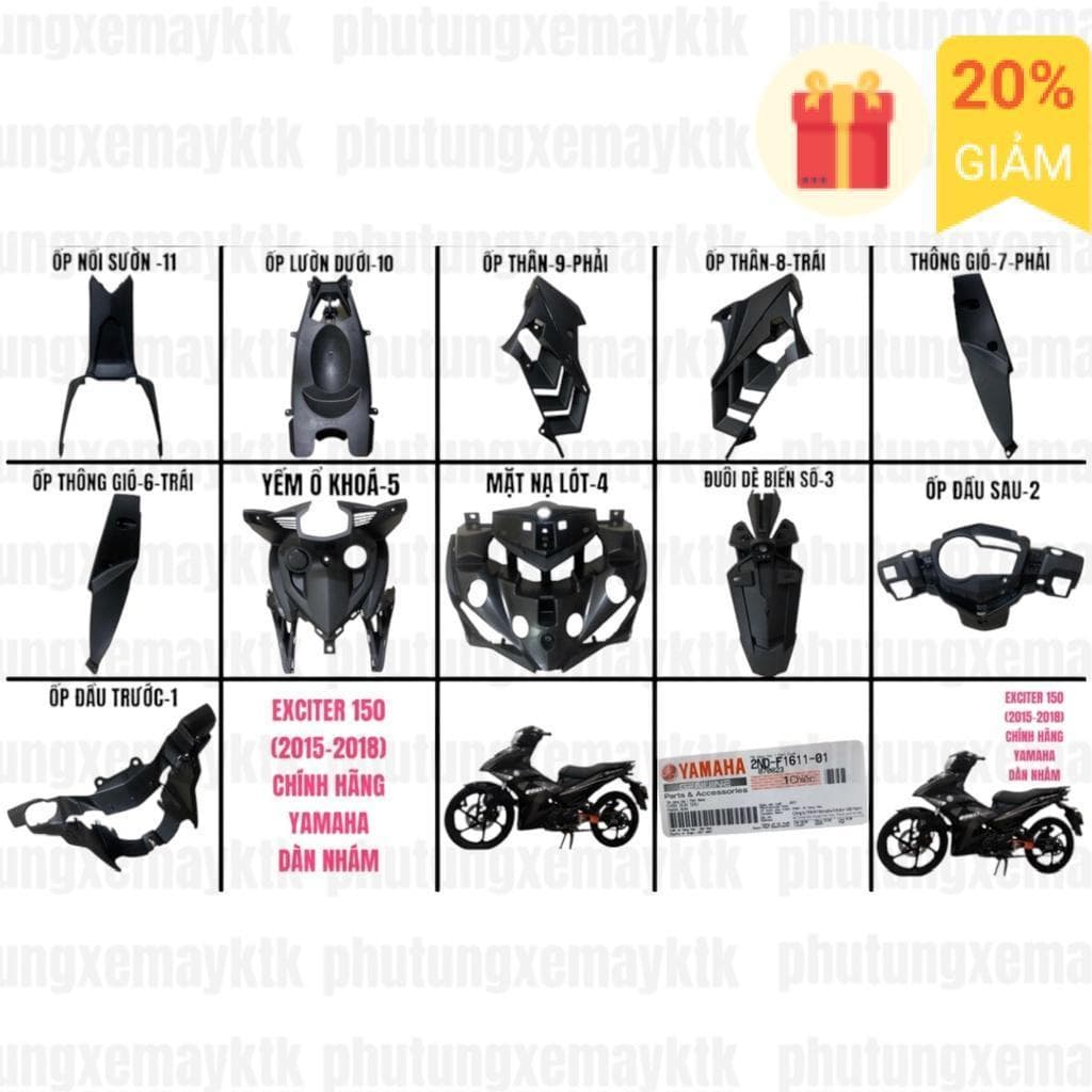 [Chính hãng Yamaha] DÀN NHÁM EX 150 LẺ-Ốp lườn,mặt nạ đèn,bợ cổ,đuôi dè biển số,lót mặt nạ