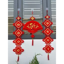 MIỄN SHIP (Set 3 món) Dải Treo ThầnTài lắc đầu và đôi liễn nhung cát tường phú quý size lớn 24x113cm  8