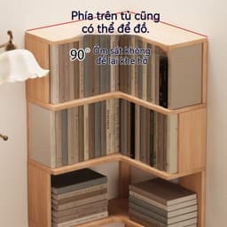 Kệ sách góc bằng gỗ tự nhiên, tủ sách đặt tường, kệ góc để đồ dạng đứng, nhiều tầng, tiện lợi cất giữ 4