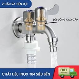 Vòi nước inox 304 chia 2 đầu ra độc lập, hoàn hảo cho máy giặt với 2 cổng xả tiện lợi. 4