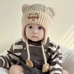 Mũ Len SUNNY Cho Bé Bịt Tai Dệt Kim Đính Gấu Tai Bông Giữ Ấm Mùa Đông Dùng Cho Bé 6–24 Tháng 2