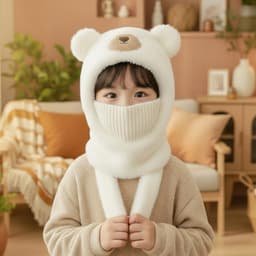 Mũ Len Trẻ Em Trùm Đầu Kèm Khăn Quàng Và Khẩu Trang Lót Nhung Viền Lông Ấm Áp Cho Bé 4-12 Tuổi 8
