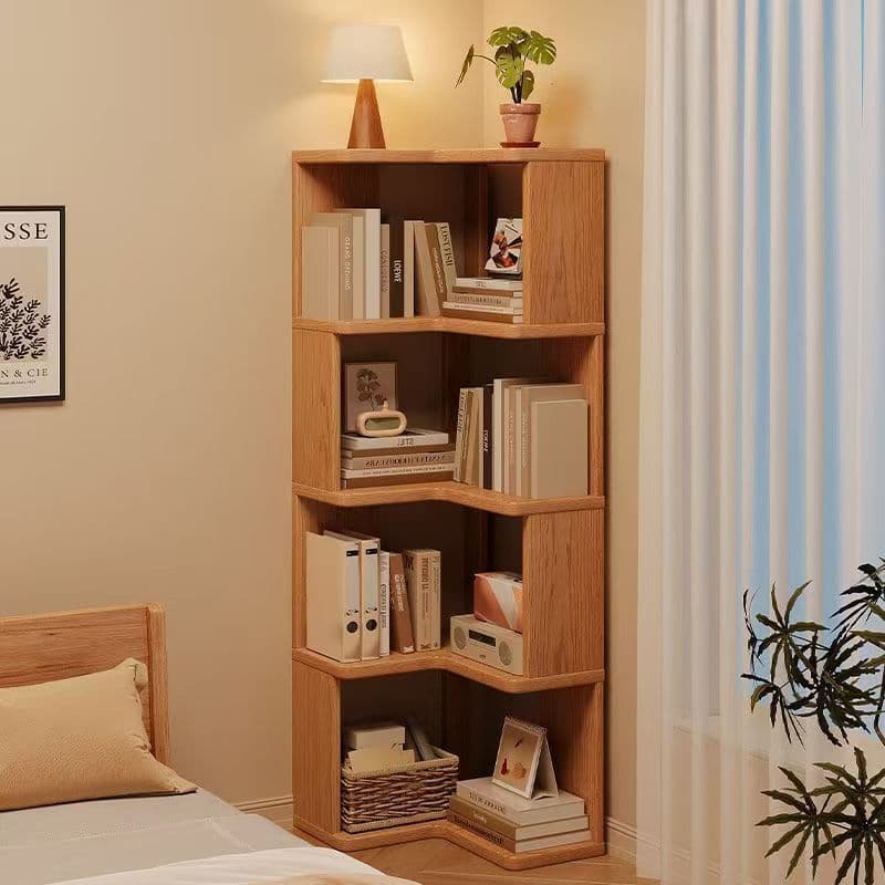 Kệ sách góc bằng gỗ tự nhiên, tủ sách đặt tường, kệ góc để đồ dạng đứng, nhiều tầng, tiện lợi cất giữ