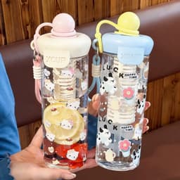 [ Hot Tặng Túi ]Bình đựng nước Xcup trong suốt Kèm Ống Hút Silicone Và Quai Xách bình nhựa Lucky 600ml có lõi lọc trà 3