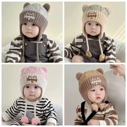 Mũ Len SUNNY Cho Bé Bịt Tai Dệt Kim Đính Gấu Tai Bông Giữ Ấm Mùa Đông Dùng Cho Bé 6–24 Tháng 6