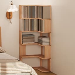 Kệ sách góc bằng gỗ tự nhiên, tủ sách đặt tường, kệ góc để đồ dạng đứng, nhiều tầng, tiện lợi cất giữ 6