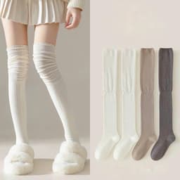 Tất Vớ Đùi Dài Qua Gối Đi Bốt Cotton Gân Tăm Giữ Ấm Mùa Đông Phong Cách Hàn Quốc Siêu Hot 9