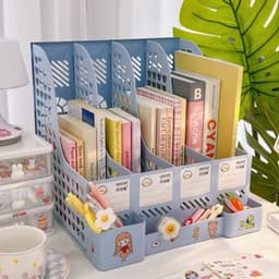 [Tặng Sticker] Giá Để Tài Liệu,  4 Ngăn, 2 tầng. Kệ Nhựa Đựng Sách Decor Bàn Học. Đựng bút 3