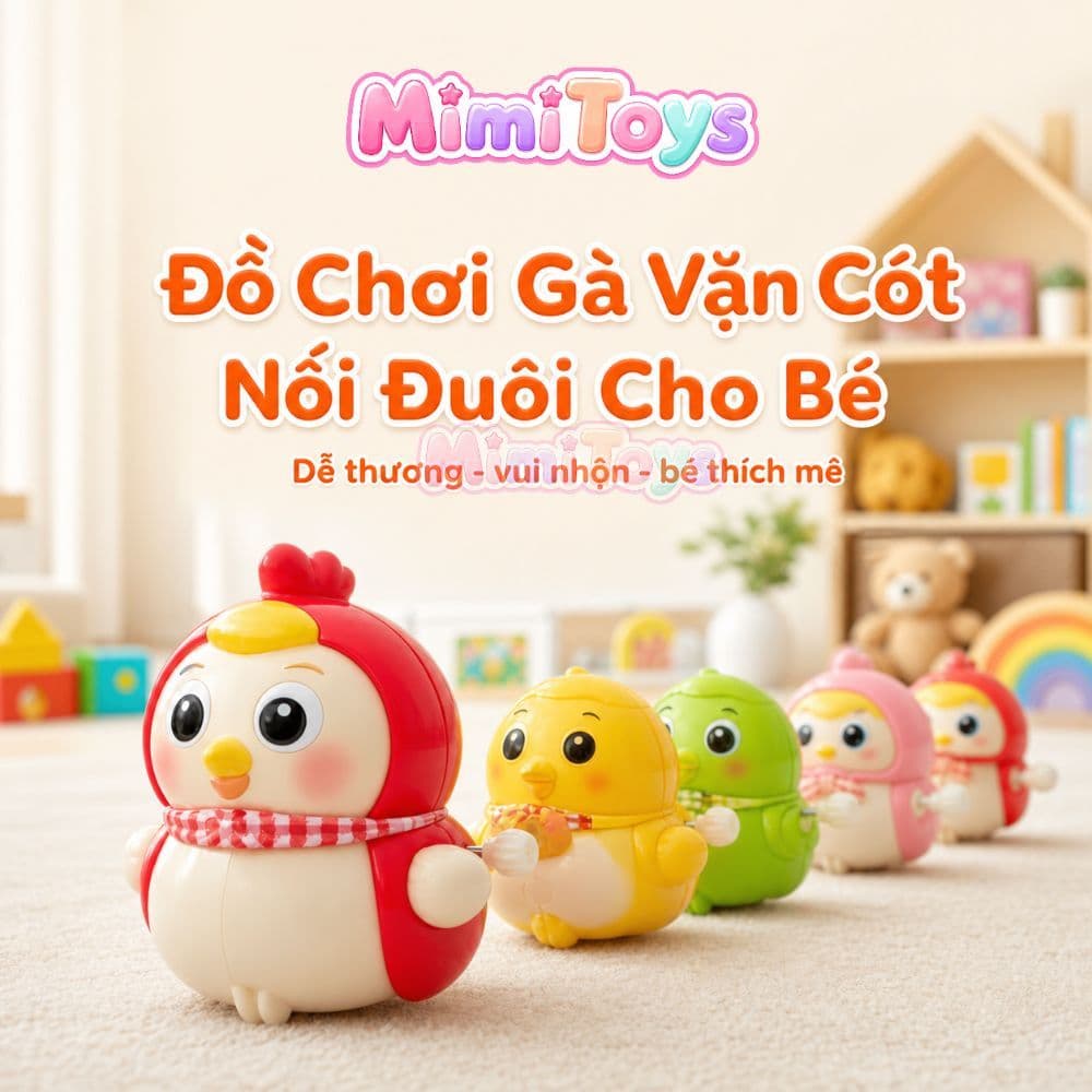 Set 4 Gà Con Vặn Cót MimiToys - Đồ Chơi Nam Châm Nối Đuôi Xoay 360 Độ Cho Bé