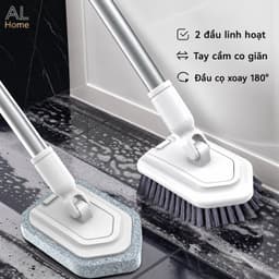 bàn chải cọ sàn nhà tắm 2 đầu lông cứng mềm cán kéo dài vệ sinh lavabo bồn tắm gạch 1