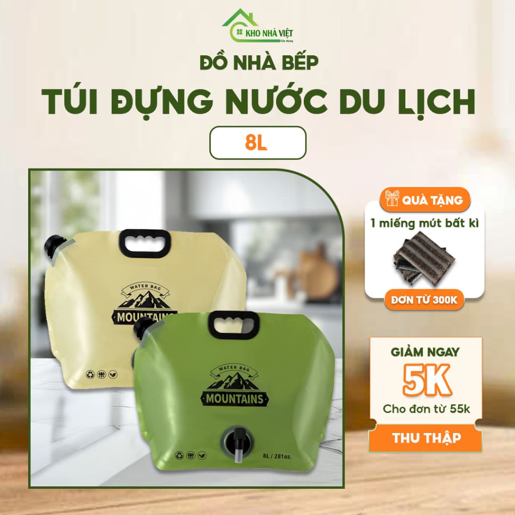 Túi đựng nước du lịch 8L, Túi đựng nước gấp gọn, Túi đựng nước mang theo du lịch, dã ngoại, hoạt động ngoài trời