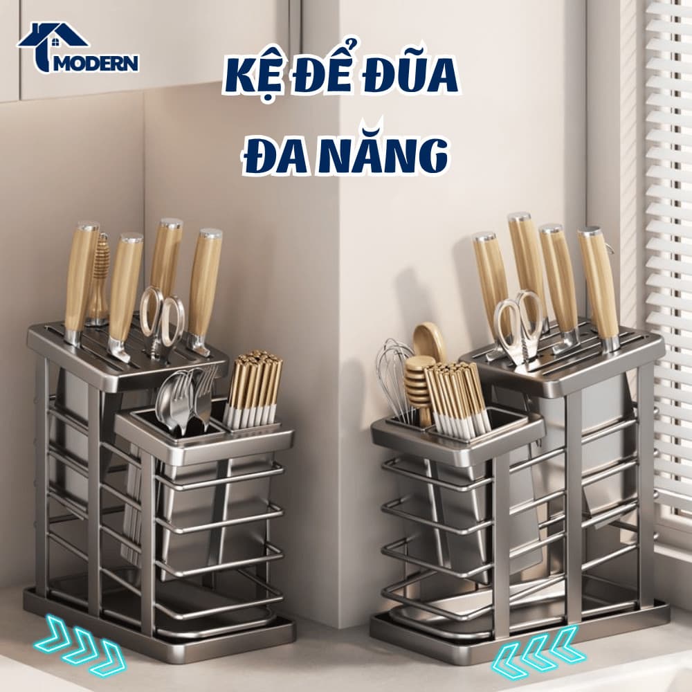 Giá Cài Dao Thép Carbon Chống Gỉ Cao Cấp MODERN, Giá Đựng Dao Kéo Đa Năng Kèm Khay Hứng Nước
