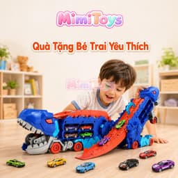 Đồ Chơi Xe Khủng Long MimiToys Nuốt Ô Tô - Cầu Trượt Ô Tô Mini Vui Nhộn Cho Bé 2
