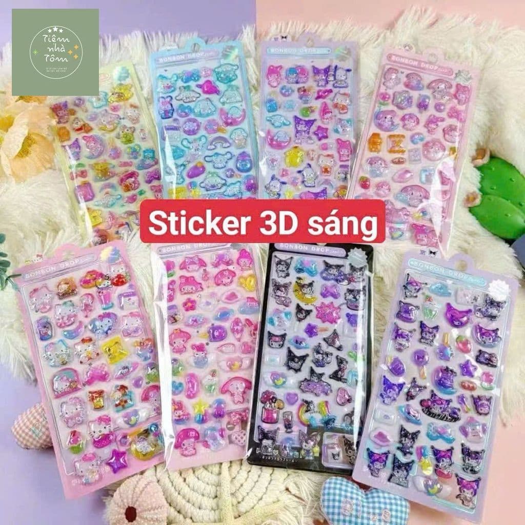10 tờ sticker bonbon 3D phản quang( 10 tờ 1 mẫu k trộn hình)