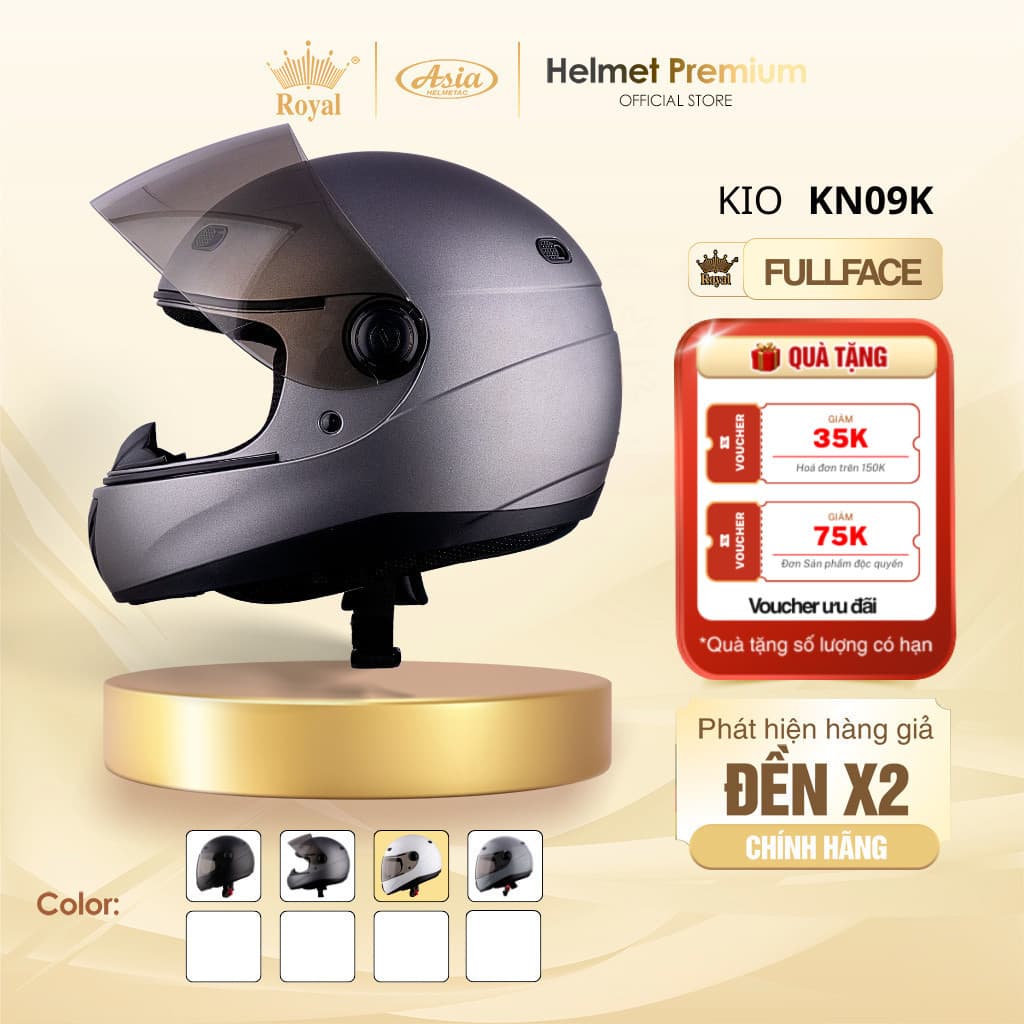 [Độc Quyền] Mũ Bảo Hiểm Fullface Siêu Nhẹ Kio KN09, Kính Dài Trắng Hạn Chế UV, Thông Gió Thoáng Khí
