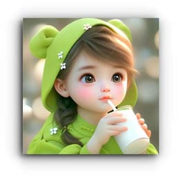 Decal Hình dán trang trí phòng ngủ, phòng khách, hình cô bé uống trà sữa mắt to, chống thấm nước. 1