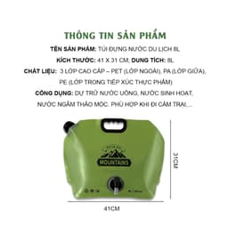 Túi đựng nước du lịch 8L, Túi đựng nước gấp gọn, Túi đựng nước mang theo du lịch, dã ngoại, hoạt động ngoài trời 2
