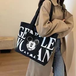 Túi Tote Canvas Mickey Minnie Hàn Quốc Đeo Vai Khóa Kéo Đựng Laptop (giadungtranlinh) 1