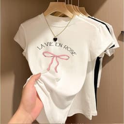 BOOM Áo Baby Tee Nữ Cotton Ôm Body-Áo Thun Ngắn Tay Y2K In Hình PhongCách Mùa Hè, Cổ Tròn Hàng Đầucách hàn quốc phongE39 1