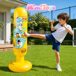 Bao Đấm Hơi Boxing MimiToys Cao 1m2 Màu Vàng - Đồ Chơi Vận Động Kèm Bơm Cho Bé 8