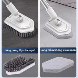 bàn chải cọ sàn nhà tắm 2 đầu lông cứng mềm cán kéo dài vệ sinh lavabo bồn tắm gạch 4