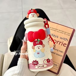 Bình giữ nhiệt học sinh 500ml nhỏ gọn cute, cốc giữ nhiệt APPLE PUPPY inox316 thiết kế ngộ nghĩnh cao cấp có dây đeo 2
