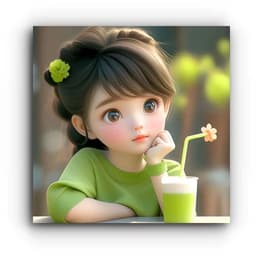 Decal Hình dán trang trí phòng ngủ, phòng khách, hình cô bé uống trà sữa mắt to, chống thấm nước. 4