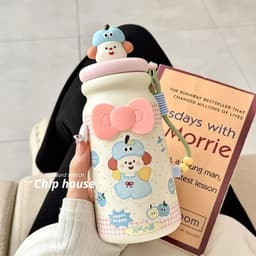 Bình giữ nhiệt học sinh 500ml nhỏ gọn cute, cốc giữ nhiệt APPLE PUPPY inox316 thiết kế ngộ nghĩnh cao cấp có dây đeo 3