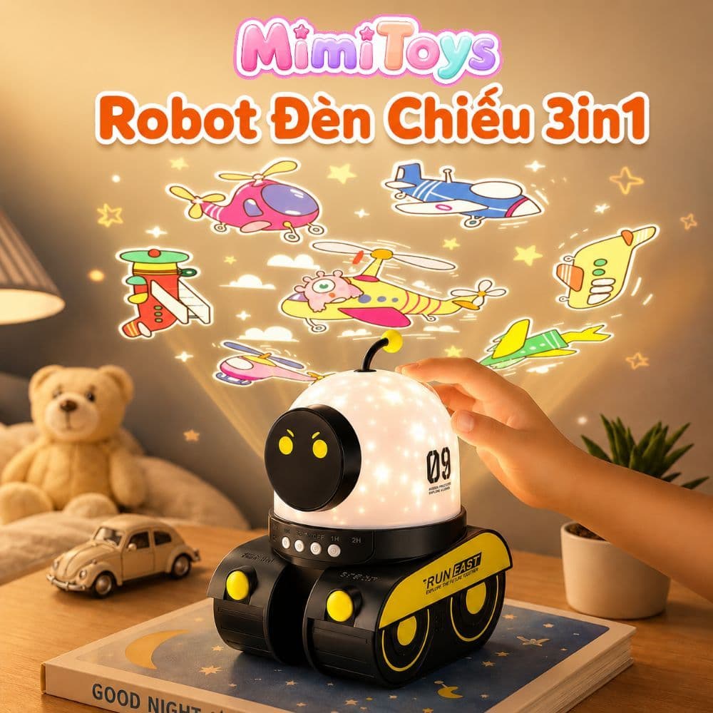 Robot Đèn Chiếu Sao MimiToys Có Bluetooth - Đèn Ngủ Phát Nhạc Lung Linh Cho Bé