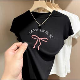 BOOM Áo Baby Tee Nữ Cotton Ôm Body-Áo Thun Ngắn Tay Y2K In Hình PhongCách Mùa Hè, Cổ Tròn Hàng Đầucách hàn quốc phongE39 4