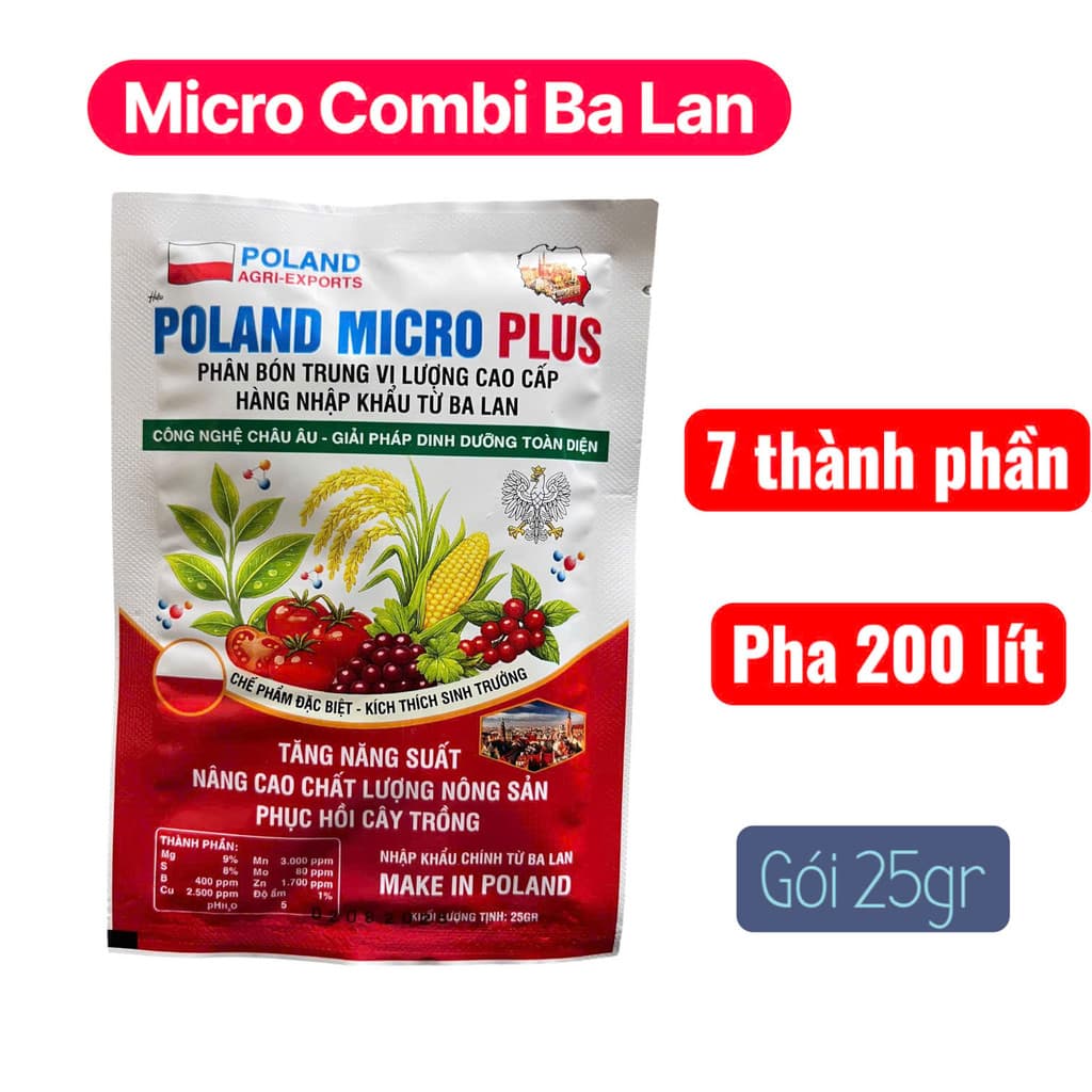 Micro Plus (Combi Mix) Nhập Khẩu Ba Lan - Gói 25g - Giúp Xanh Lá, Lớn Trái, Phục Hồi Cây Trồng