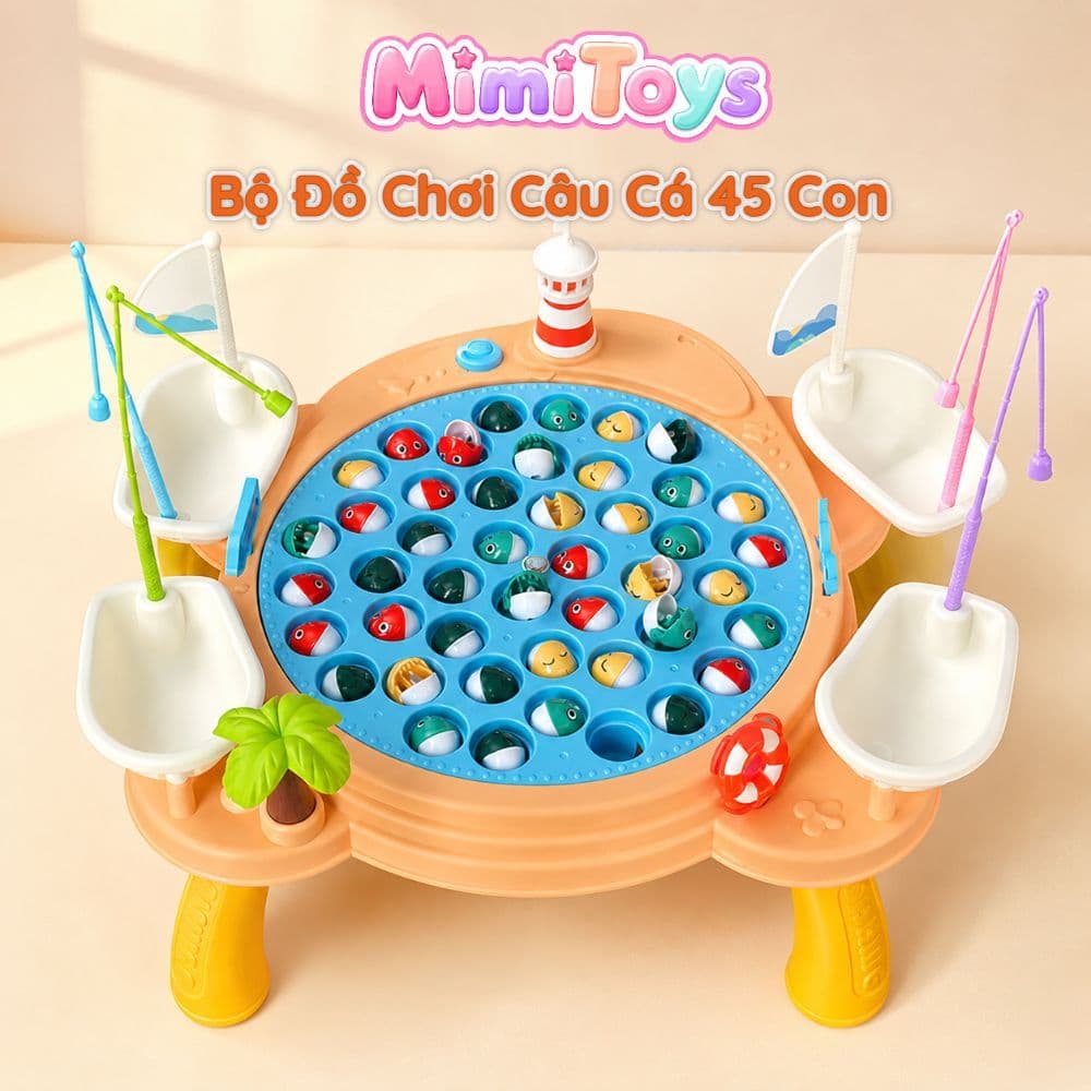 Bộ Đồ Chơi Câu Cá MimiToys 45 Con - Bàn Câu Cá Phát Nhạc Vui Nhộn Cho Bé Từ 2-6 Tuổi